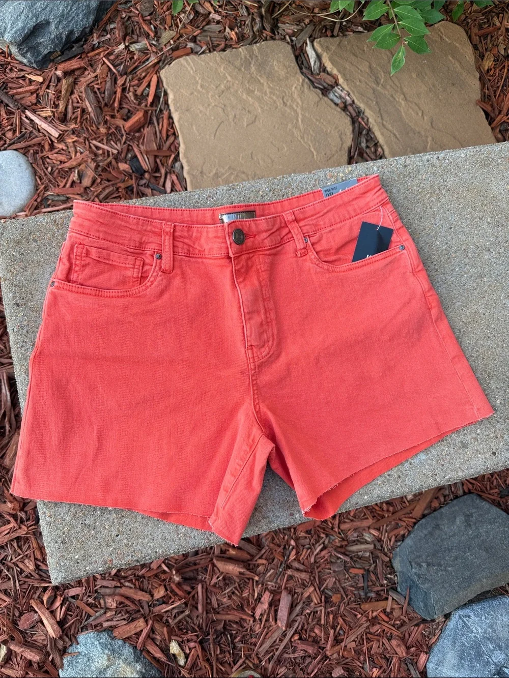 Kut from the Kloth Ladies 8 Tangerine High-Rise Denim ‘Long’ Shorts